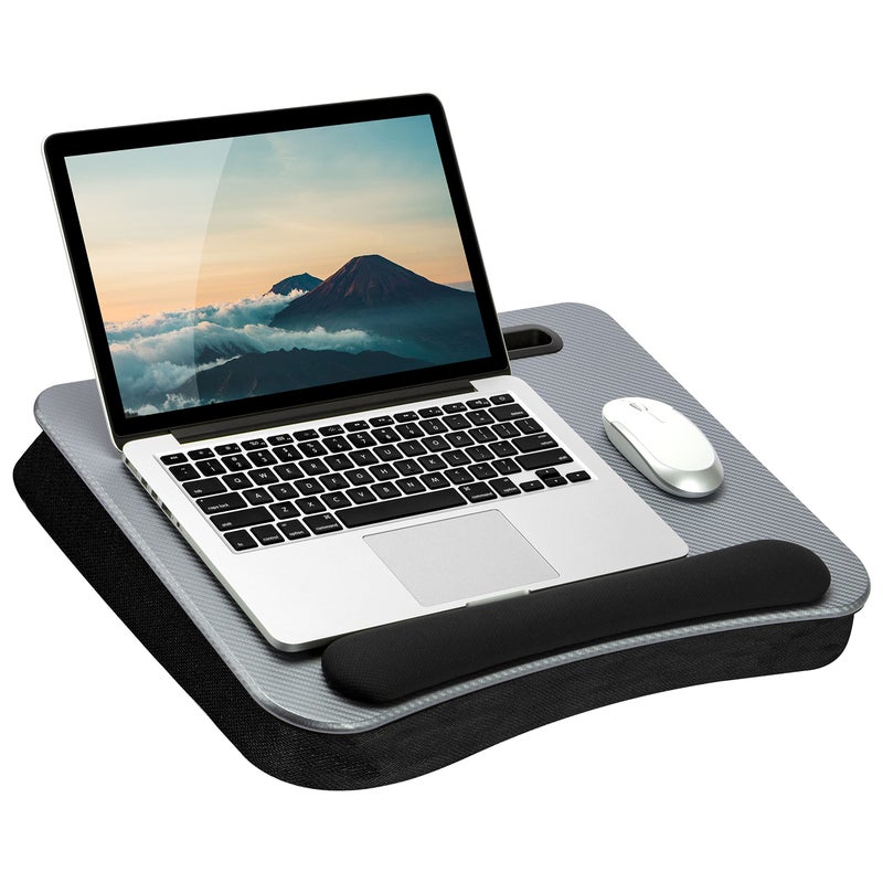 LAPGEAR Memory Foam Lap Desk with Wrist Rest and Media Slot - Large - Silver Carbon - Fits up to 17.3 Inch Laptops and Most Tablets - Style No. 91365 - Image 1
